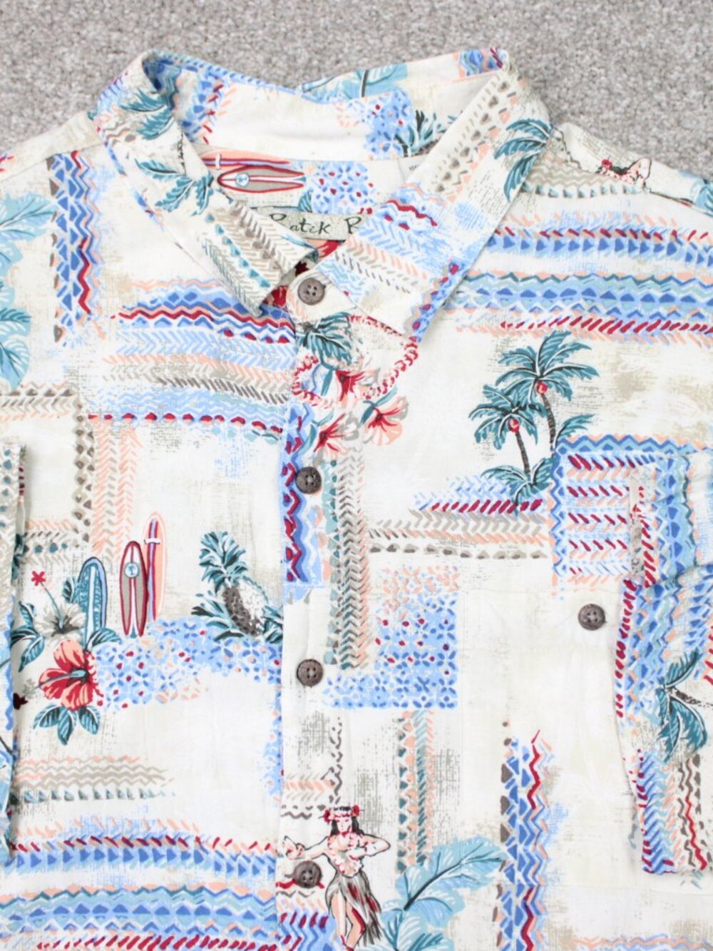 Batik Bay Shirt Mens 2XL Beige Aloha All Over Print AOP Rayon Hawaiian S/S